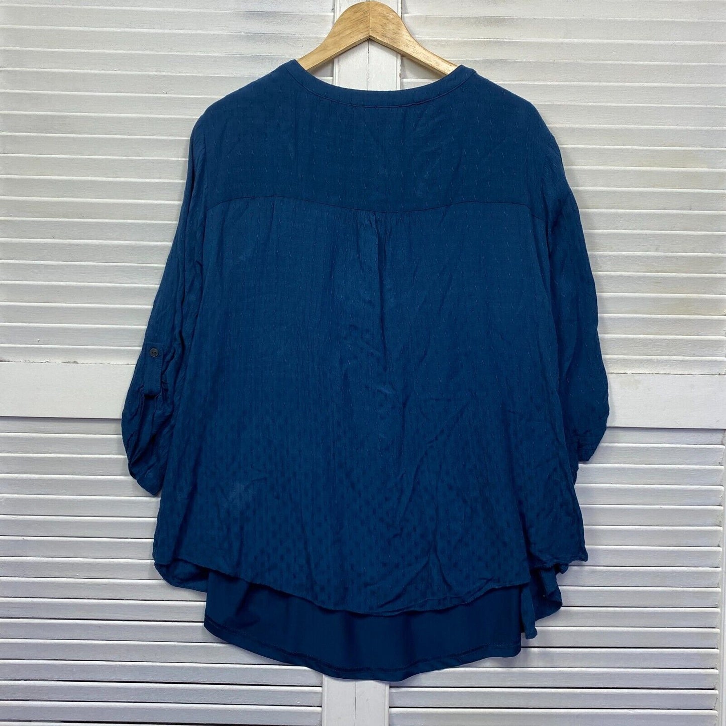 Autograph Top Size 14 Plus Tunic Blue Roll Tab Sleeve