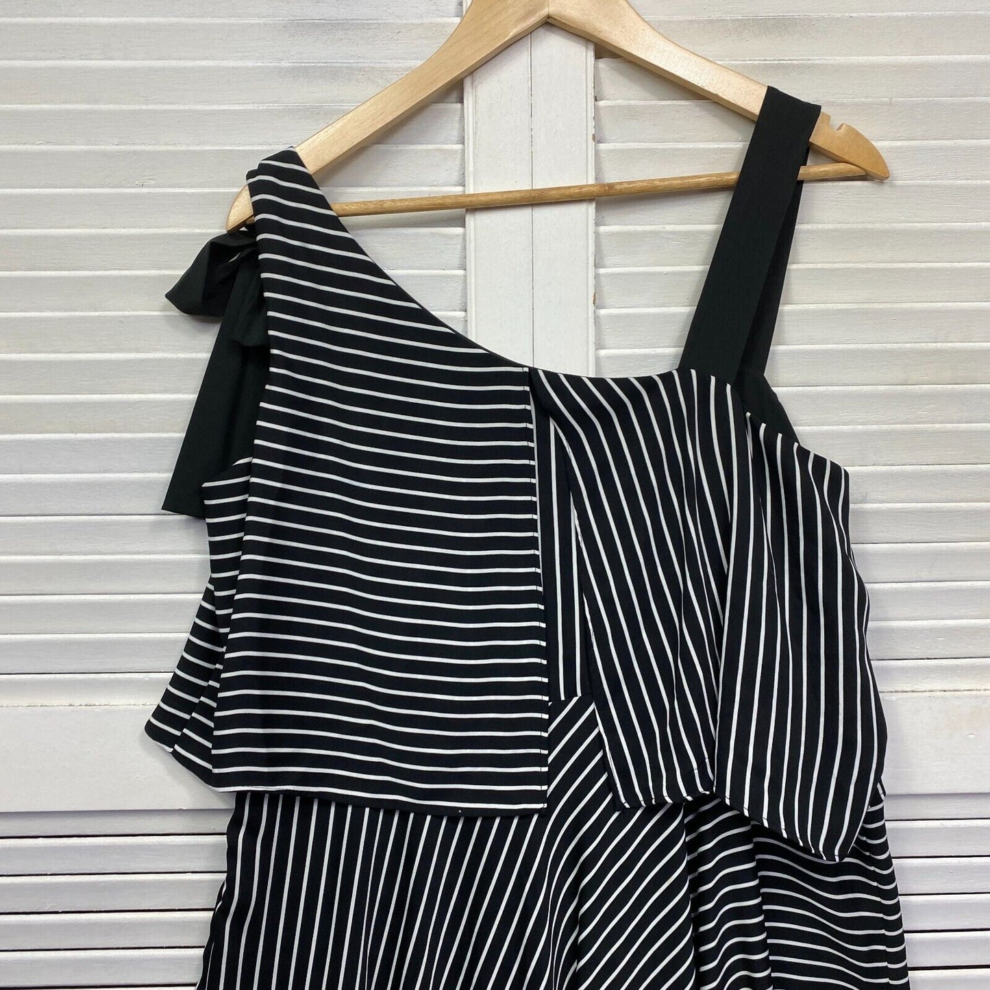 Autograph Dress Size 14 Plus Black White Striped Sleeveless Midi Length Preloved