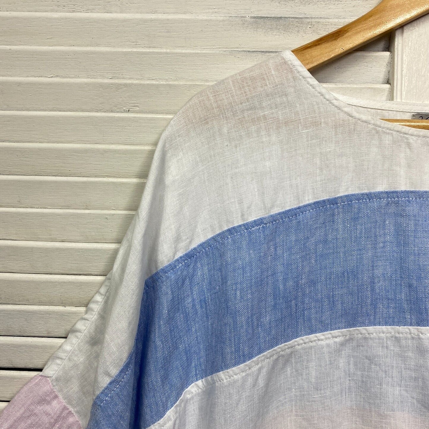 Hammock & Vine Linen Top Size 14 Plus Multicoloured Striped 3/4 Sleeve