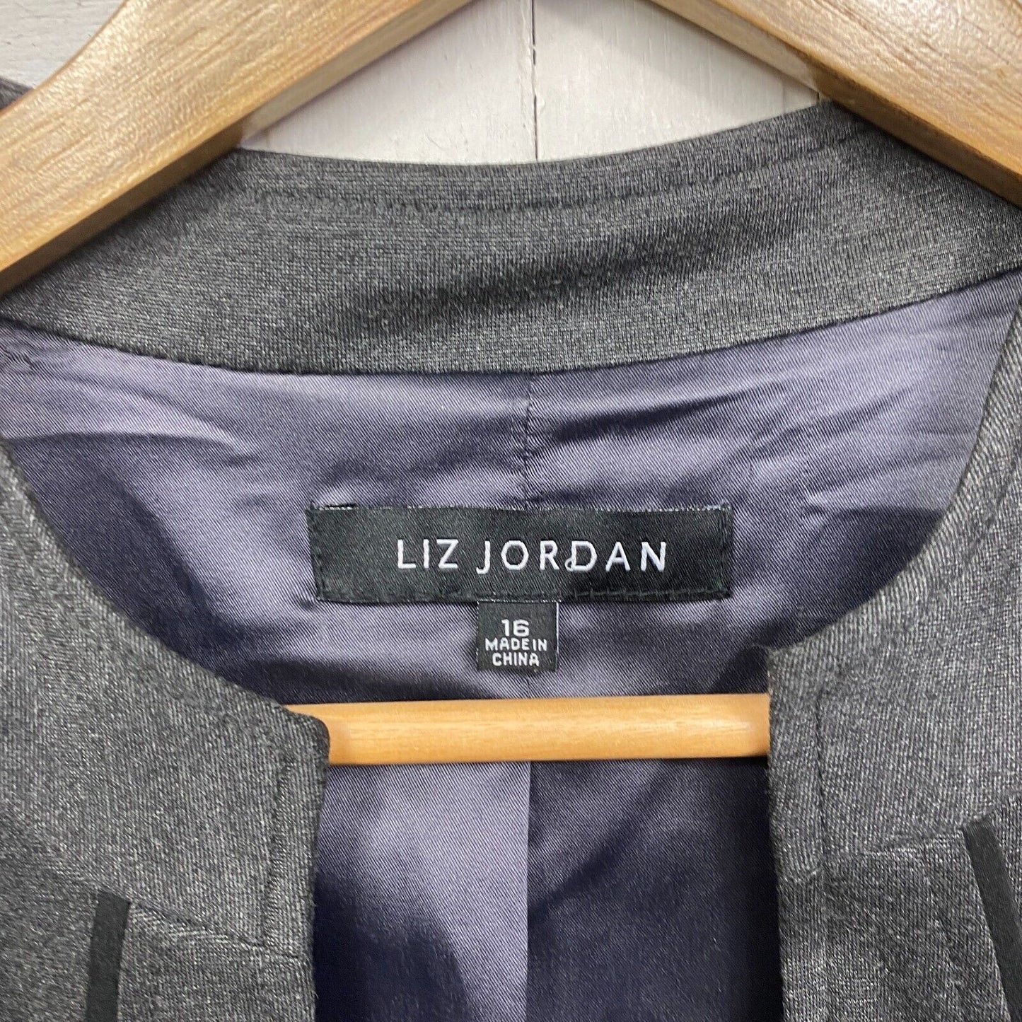 Liz Jordan Jacket Blazer Size 16 Grey Long Sleeve Office Work Business