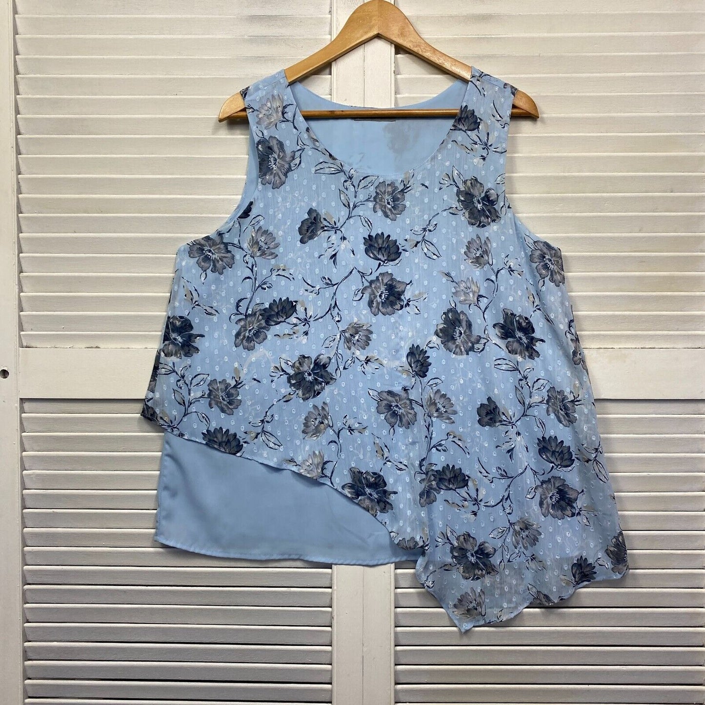 Katies Top Size 14 Blue Floral Sleeveless Layered Sheer Overlay