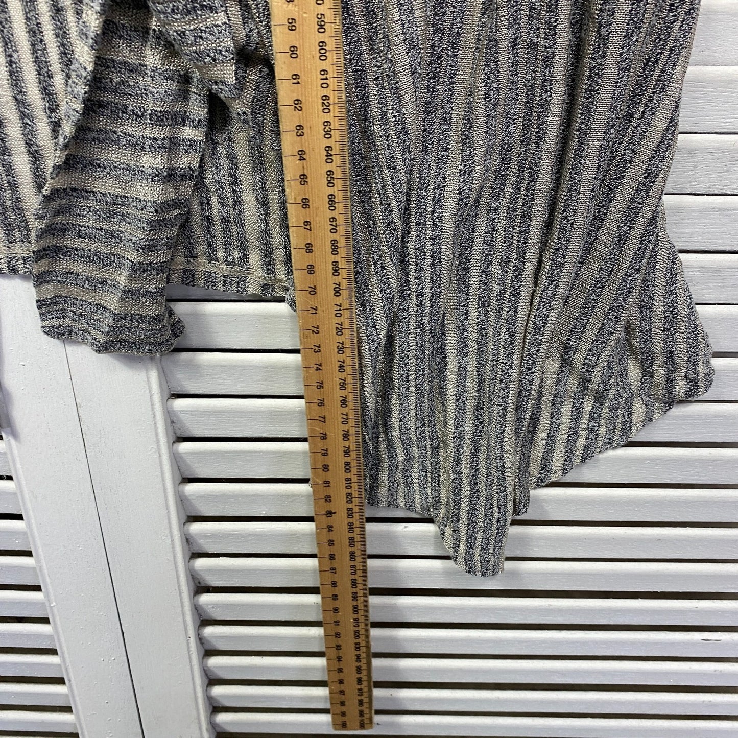 Taking Shape Top Size 14 XS Plus Grey Striped Long Sleeve Sheer