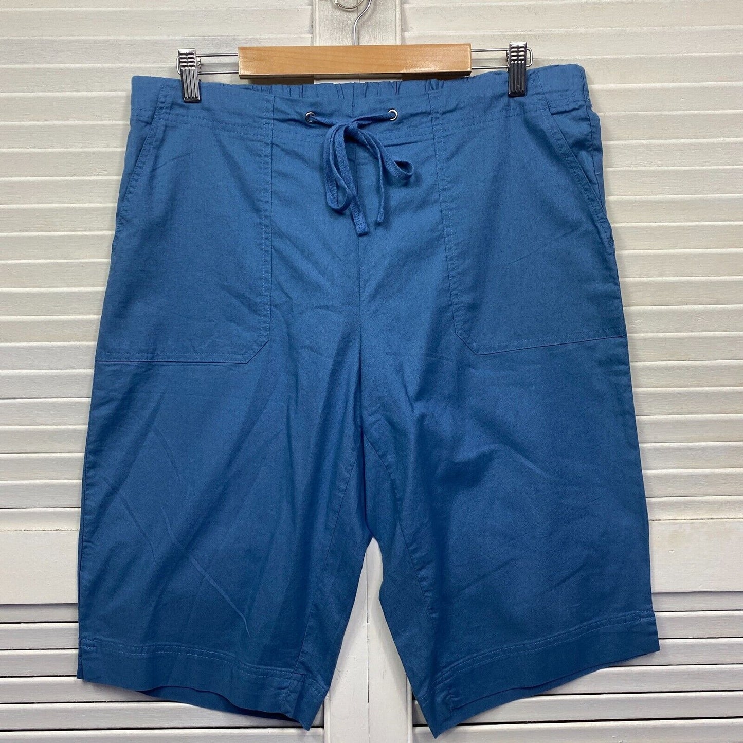 Suzanne Grae Shorts Size 14 Blue Pockets Drawstring Cotton Preloved