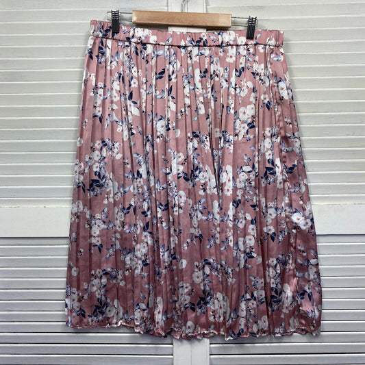 Vera Wang Skirt Size 14 Pink Floral Pleated Midi Length Elastic Waist Preloved