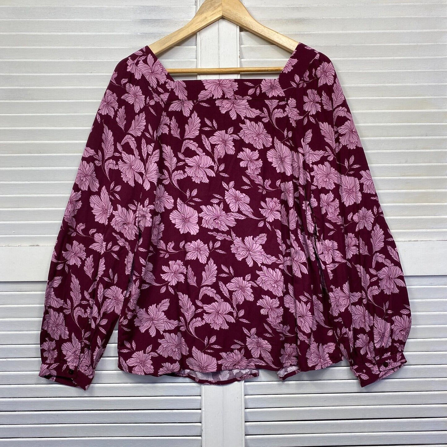 Rivers Top Size 16 Plus Long Sleeve Floral Print Pink Viscose