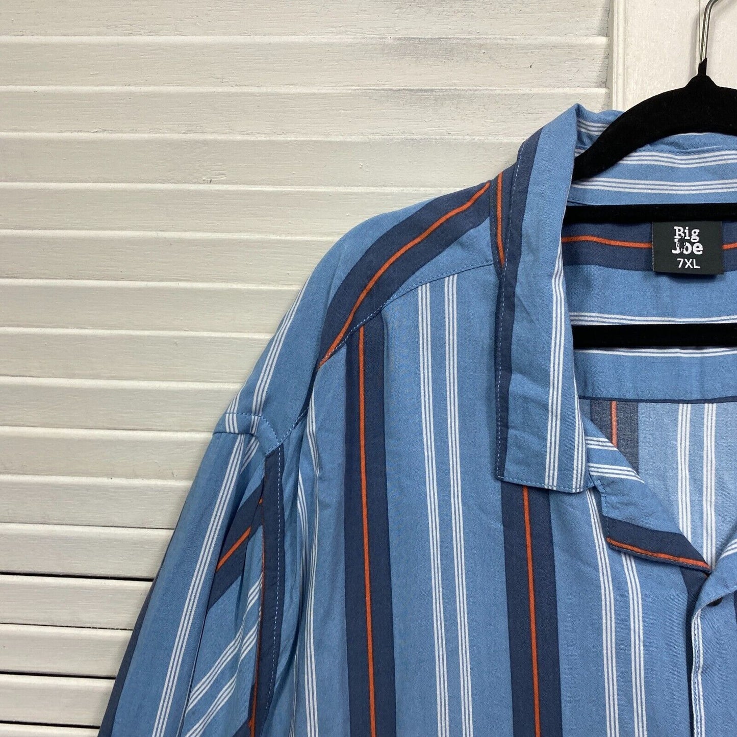 Big Joe Shirt Mens 7XL Plus Blue Long Sleeve Button Up Striped Short Sleeve