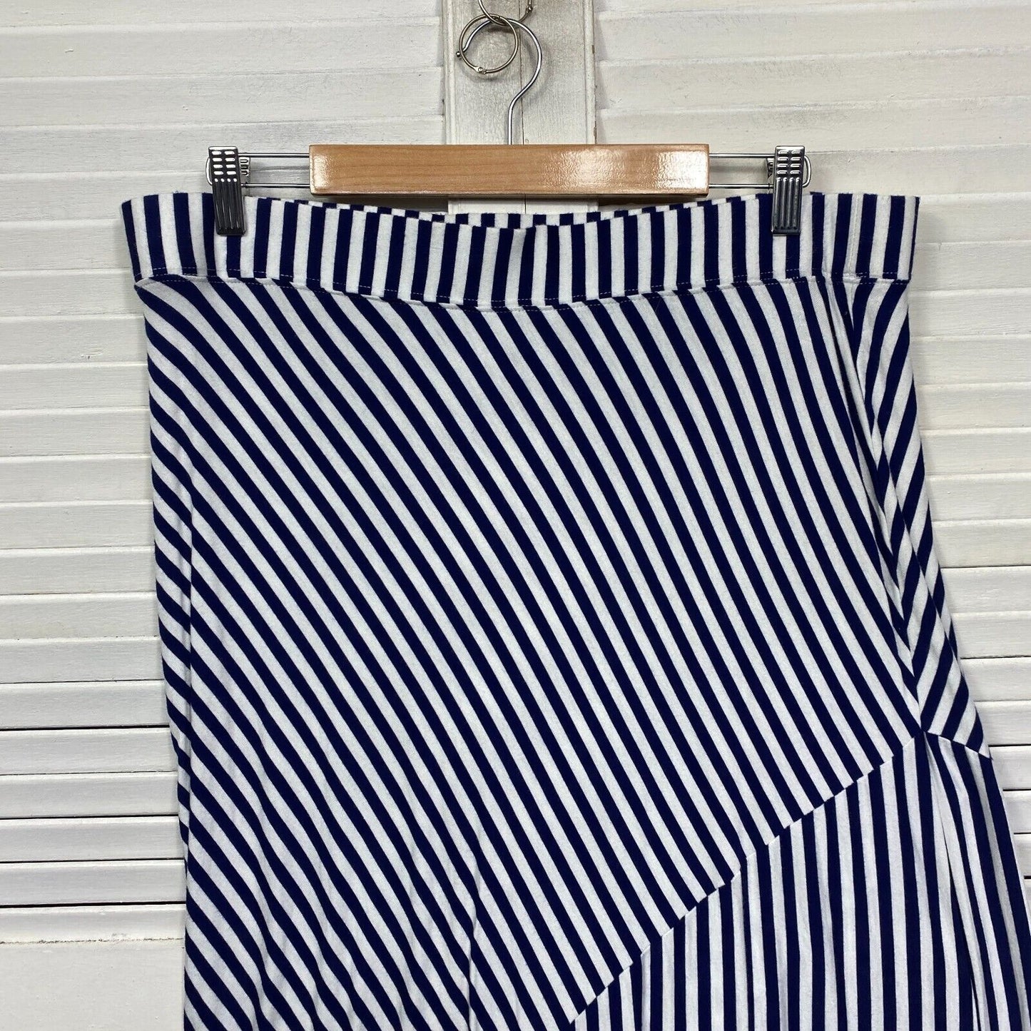 Rockmans Skirt Size 16 Plus Blue White Striped Maxi Elastic Waist