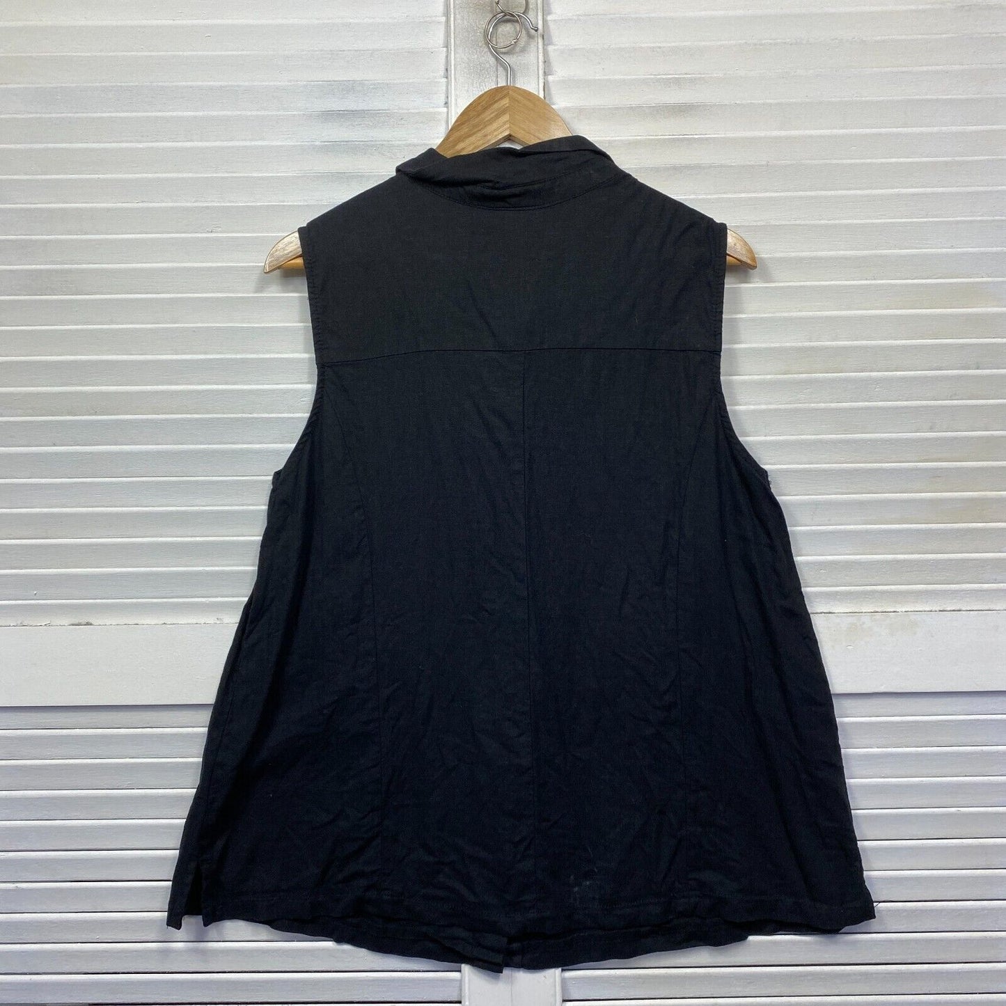 Autograph Top Size 14 Plus Black Sleeveless Linen Blend Button Up