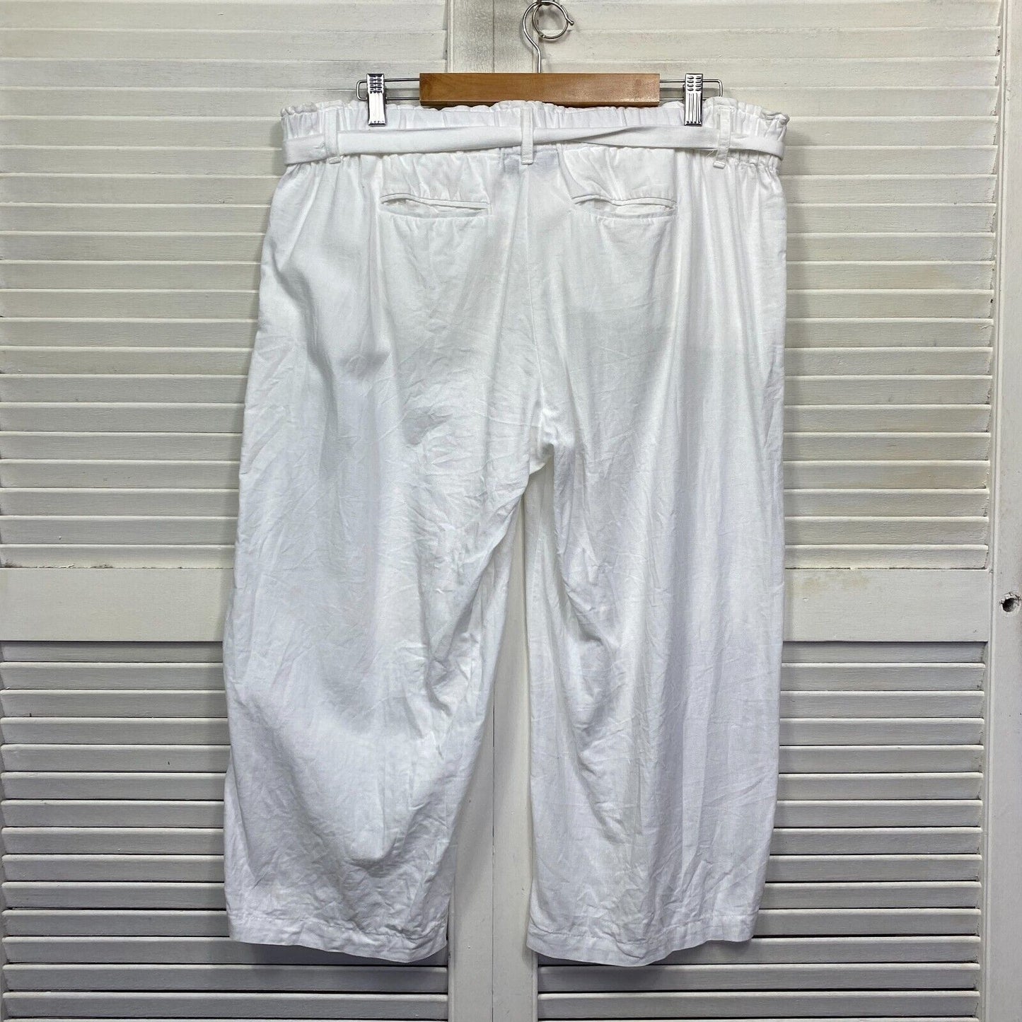 Katies Linen Pants Size 16 Plus White Pockets Straight Leg Cropped Viscose Preloved