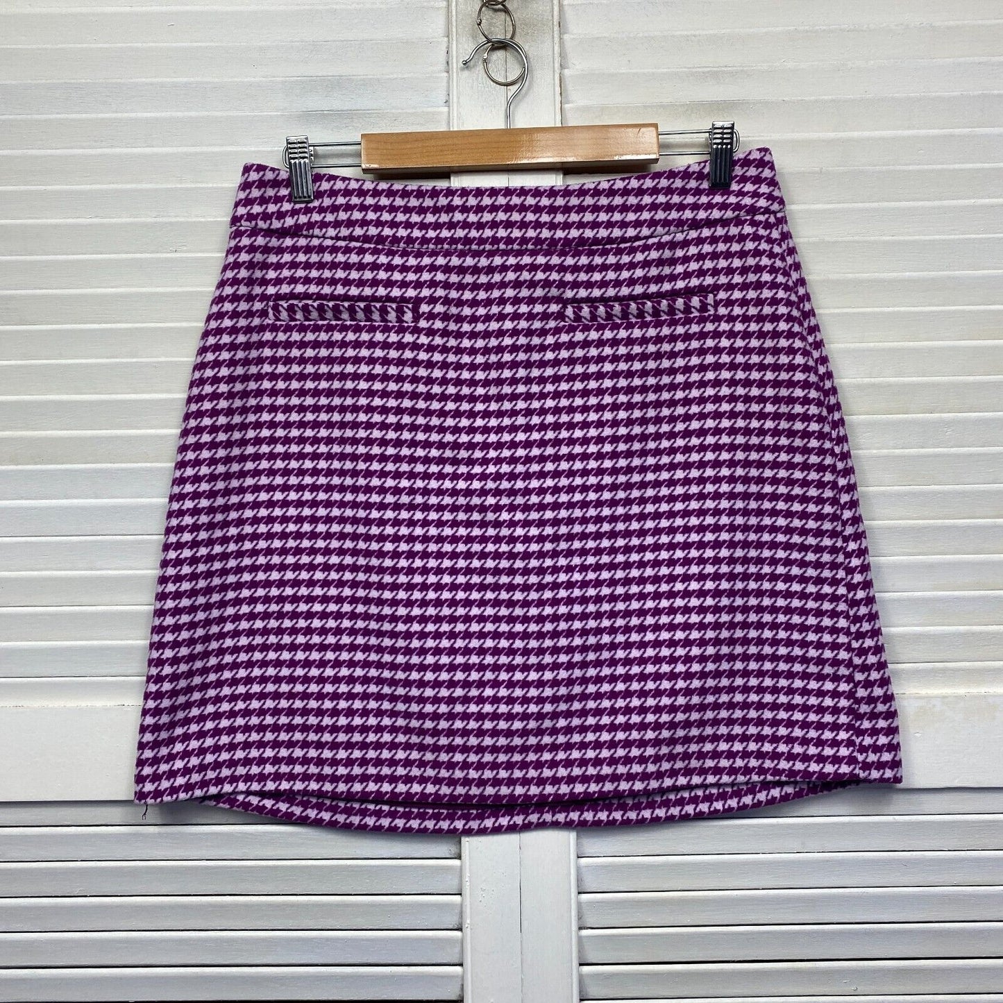 Marcs Skirt Size 14 Purple Houndstooth Check Wool Blend Lined Short Mini