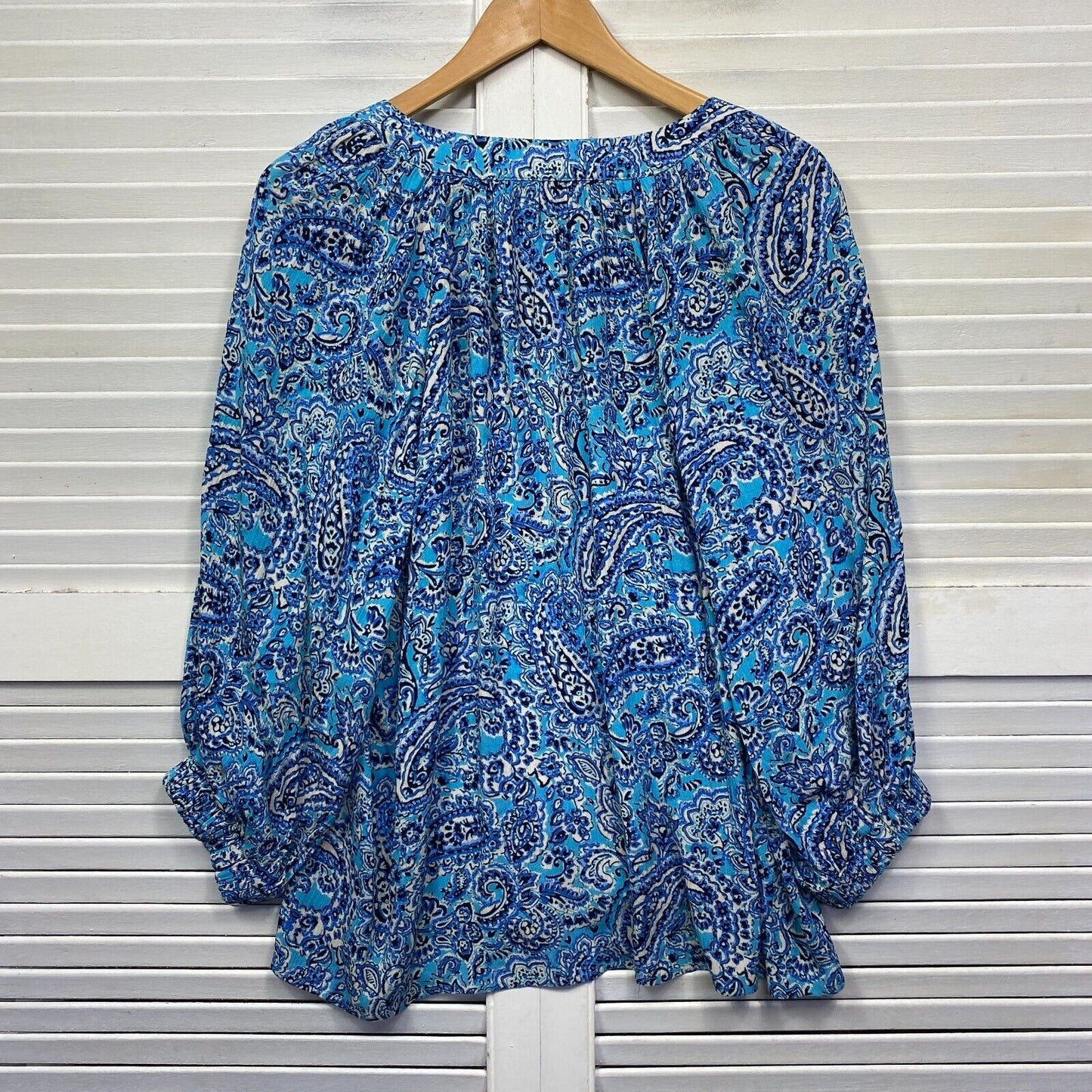 Suzanne Grae Top Size 14 Blue Long Sleeve Paisley Viscose