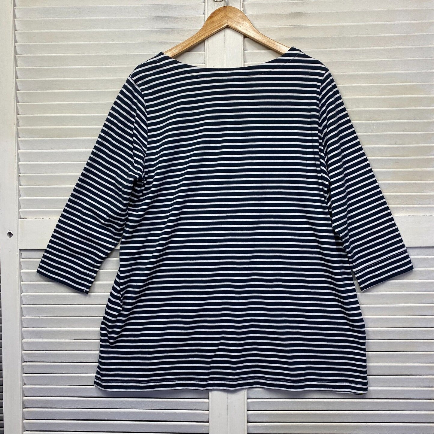 Autograph Top Size 14 Plus Blue White Striped Long Sleeve Casual 100% Cotton