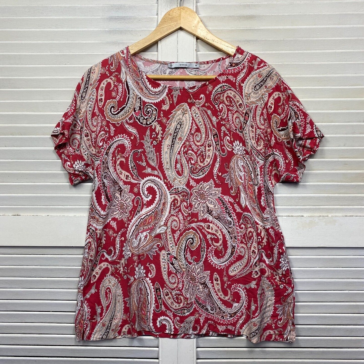 Target Top Size 14 Red Paisley Print Short Sleeve Viscose