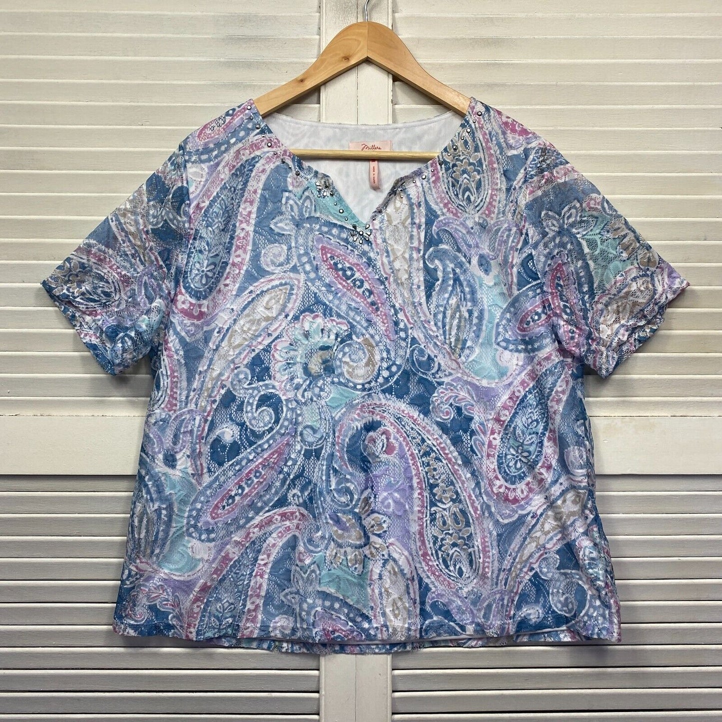 Millers Top Size 16 Plus Multicoloured Paisley Short Sleeve Pastels Blouse