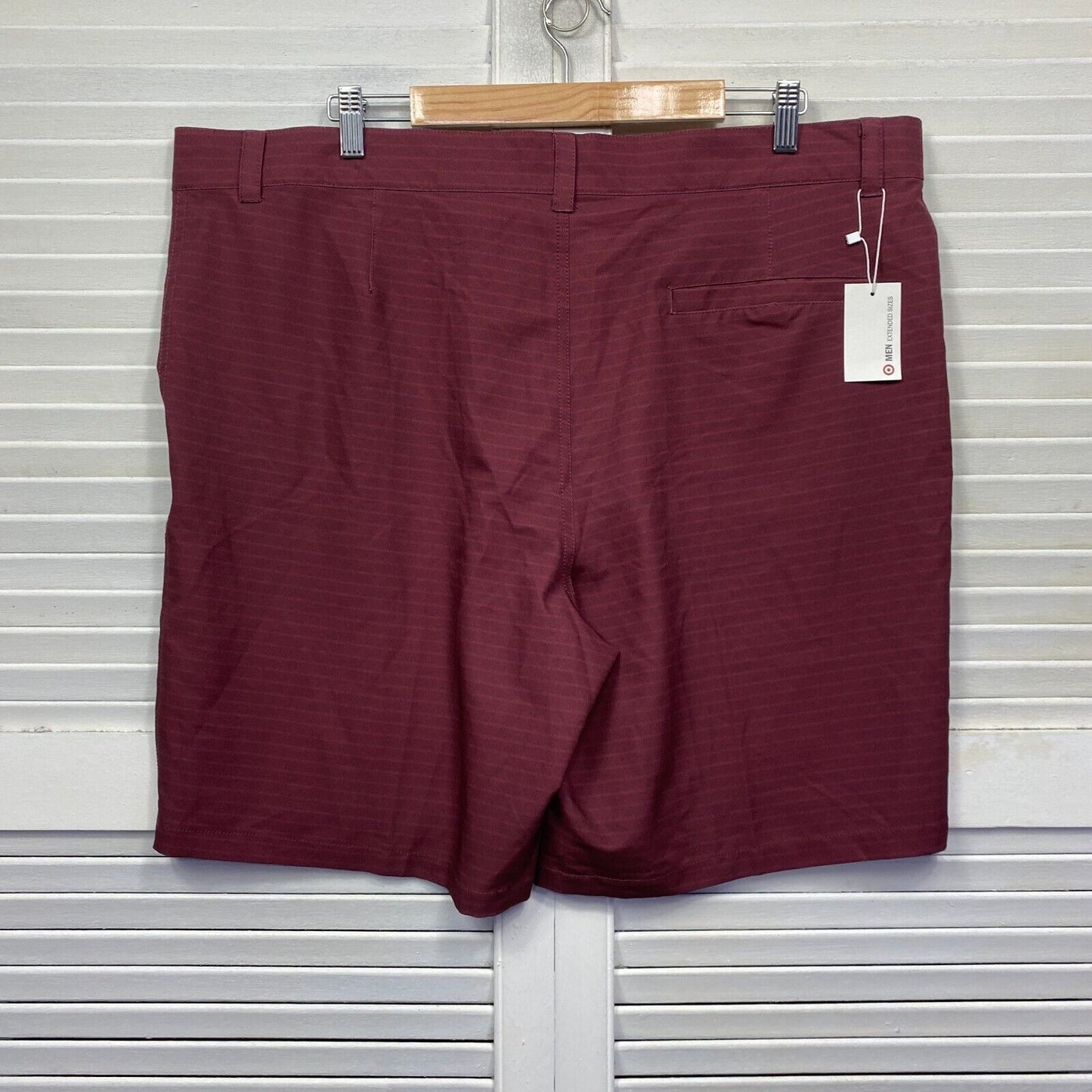 Target Shorts Mens 44 Plus Maroon Pockets Zip Fly Casual Striped Big & Tall New