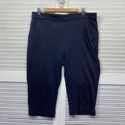 Virtuelle Pant Size 16 Plus Blue Cropped Elastic Waist 3/4 Length Stretch