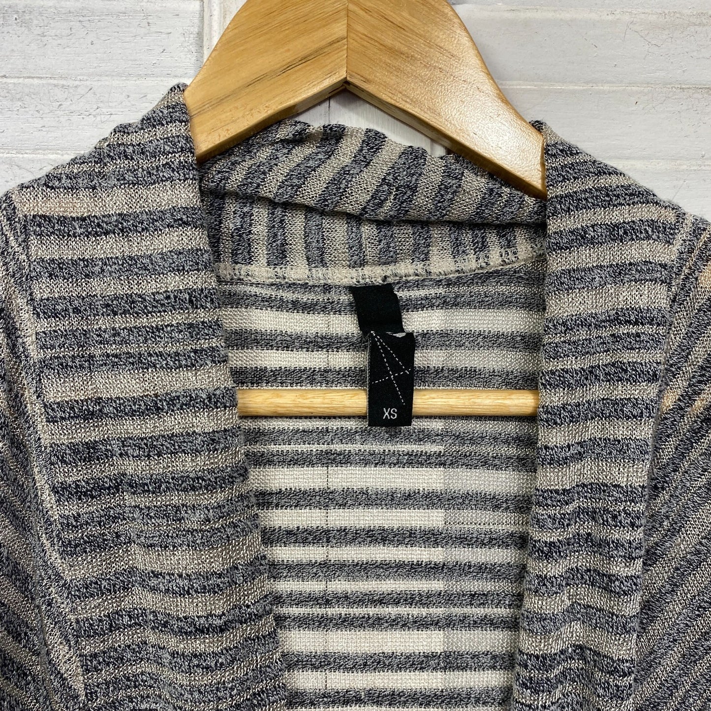 Taking Shape Top Size 14 XS Plus Grey Striped Long Sleeve Sheer