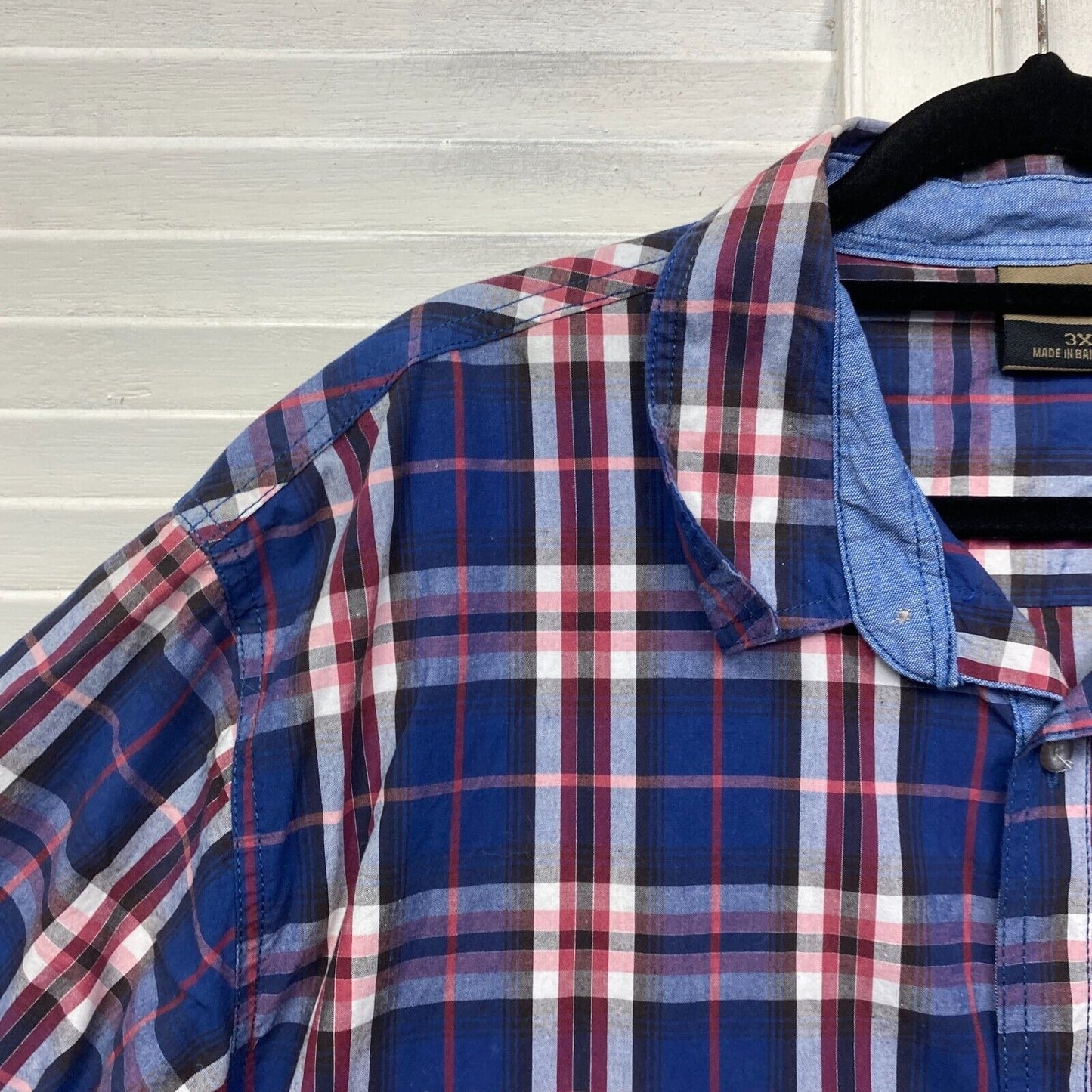 Joe & Co Shirt Mens 3XL Plus Blue Long Sleeve 100% Cotton Big & Tall Check