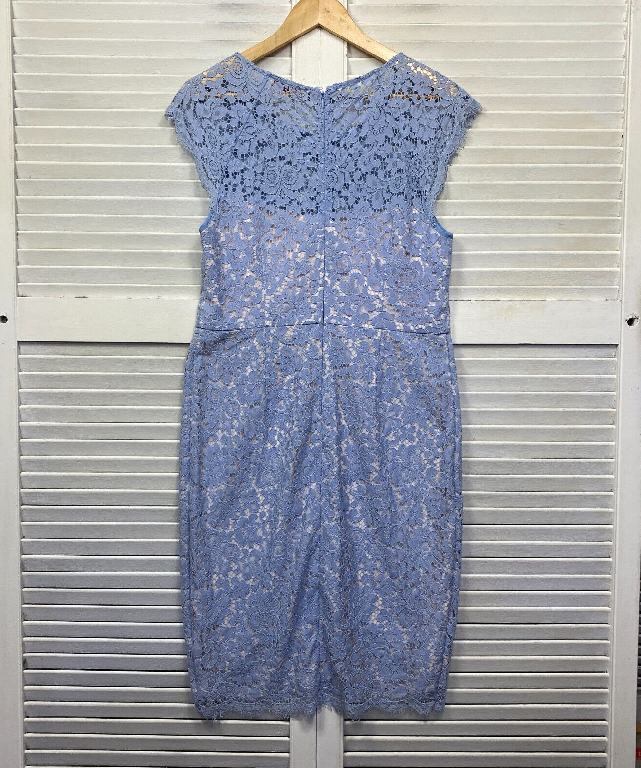 Portmans Dress Size 14 Blue Lace Overlay Short Sleeve Pencil Cocktail Occasional