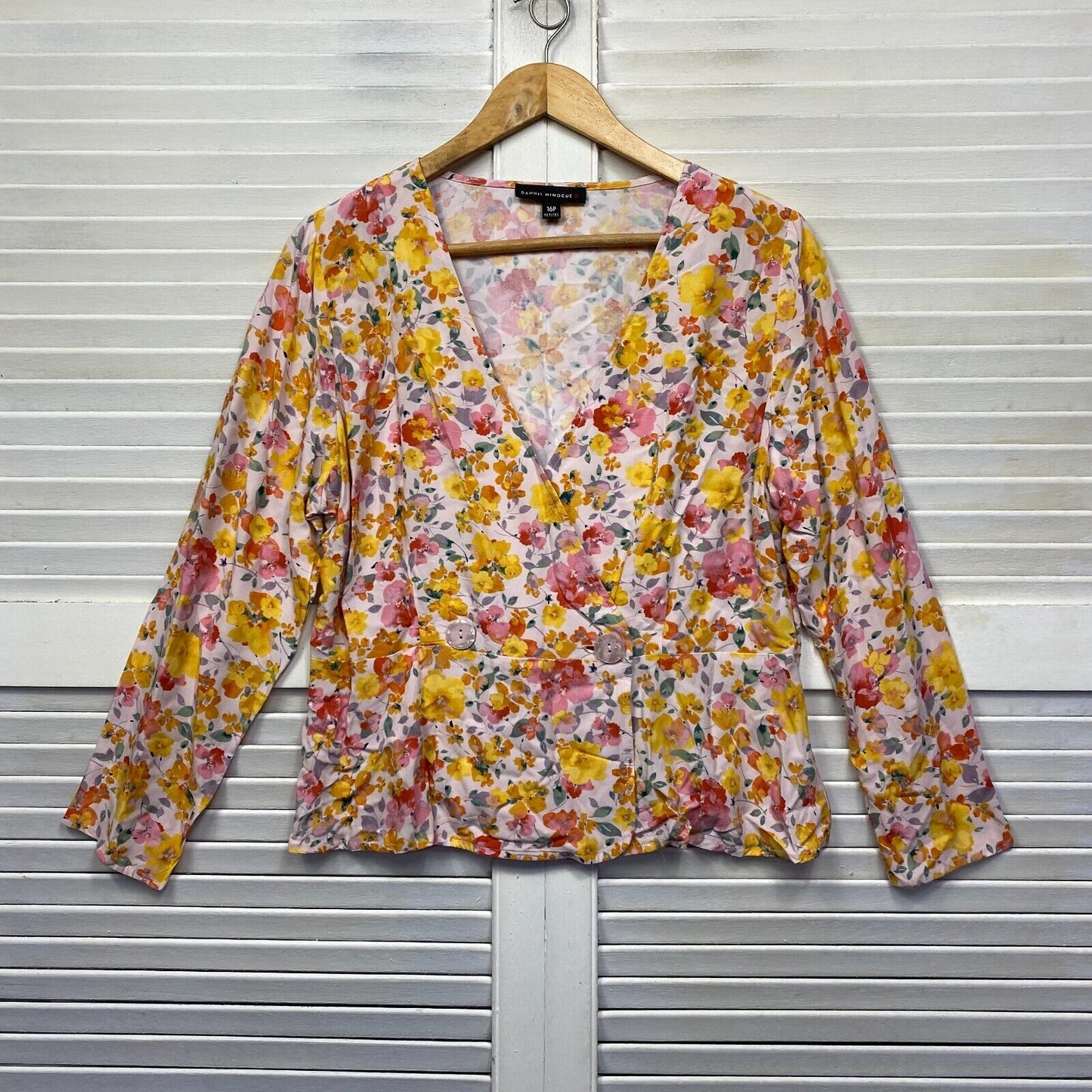 Dannii Minogue Top Size 16 Petites Floral Multicoloured Long Sleeve Viscose