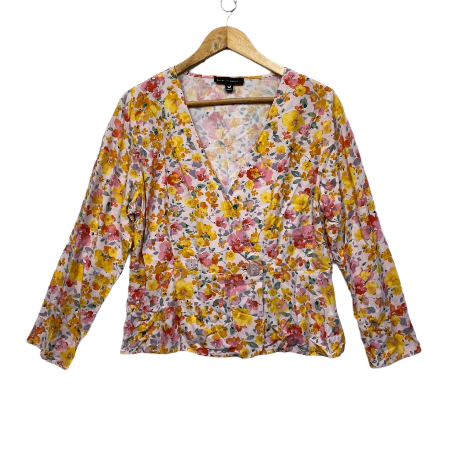 Dannii Minogue Top Size 16 Petites Floral Multicoloured Long Sleeve Viscose