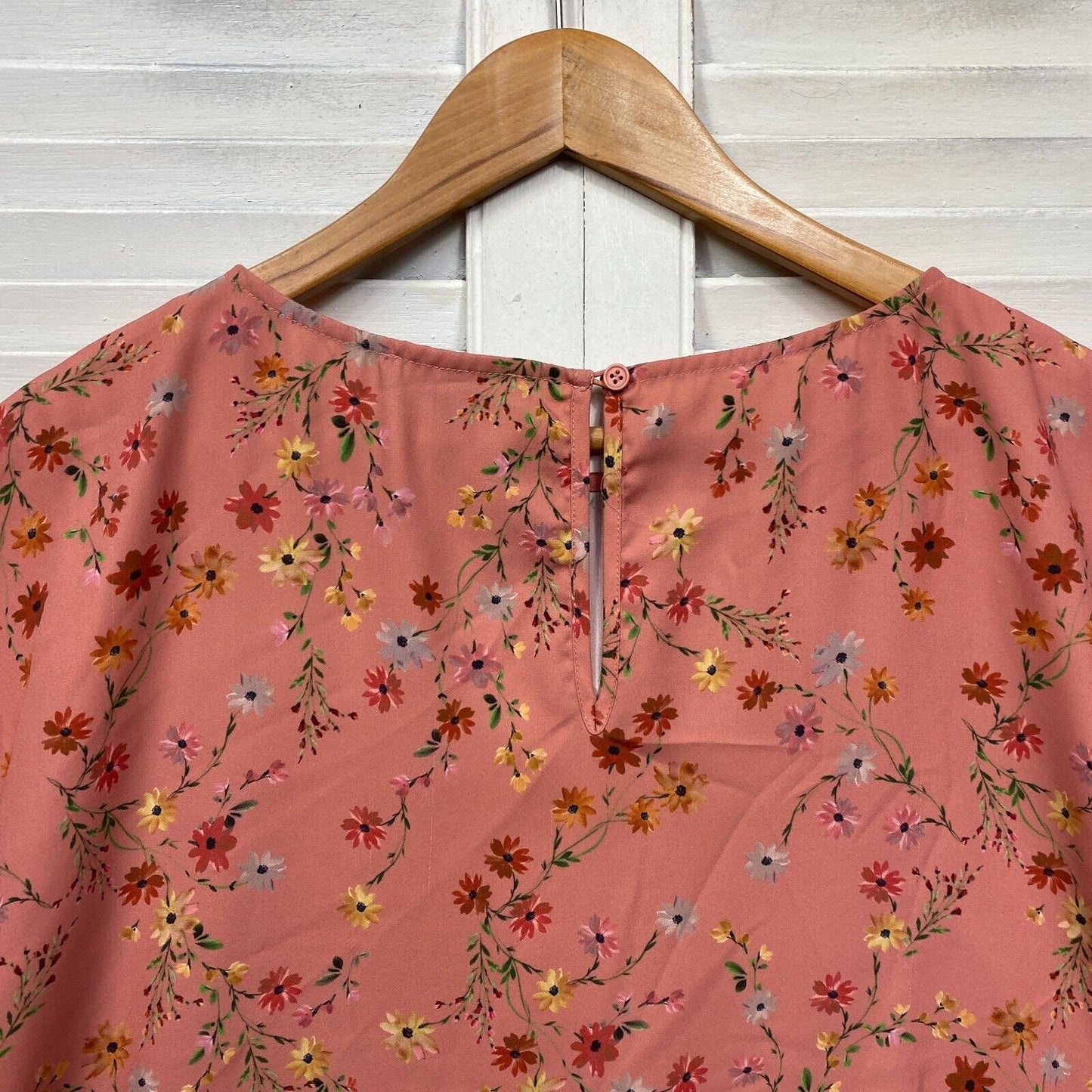 Basque Top Size 20W Plus Peach Multicoloured Floral Side Tie Office