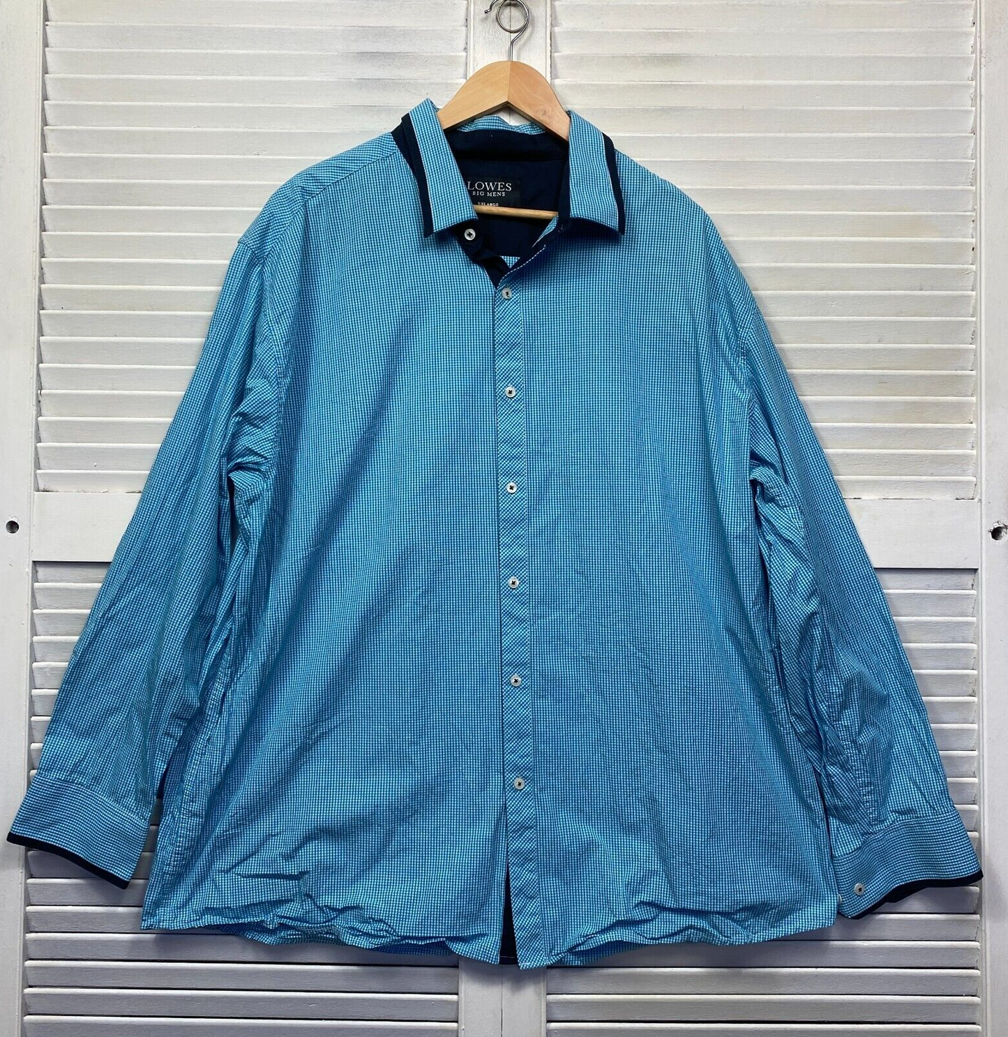 Lowes Big Men Shirt Size 5XL Blue Long Sleeve Gingham Check Cotton