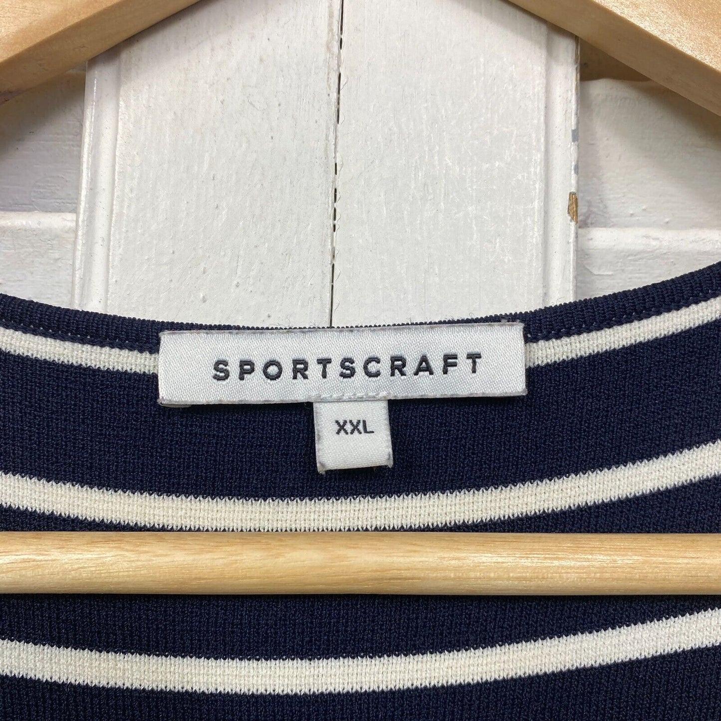 Sportscraft Knit Top Size 2XL 16 Plus Navy White Sleeveless Striped