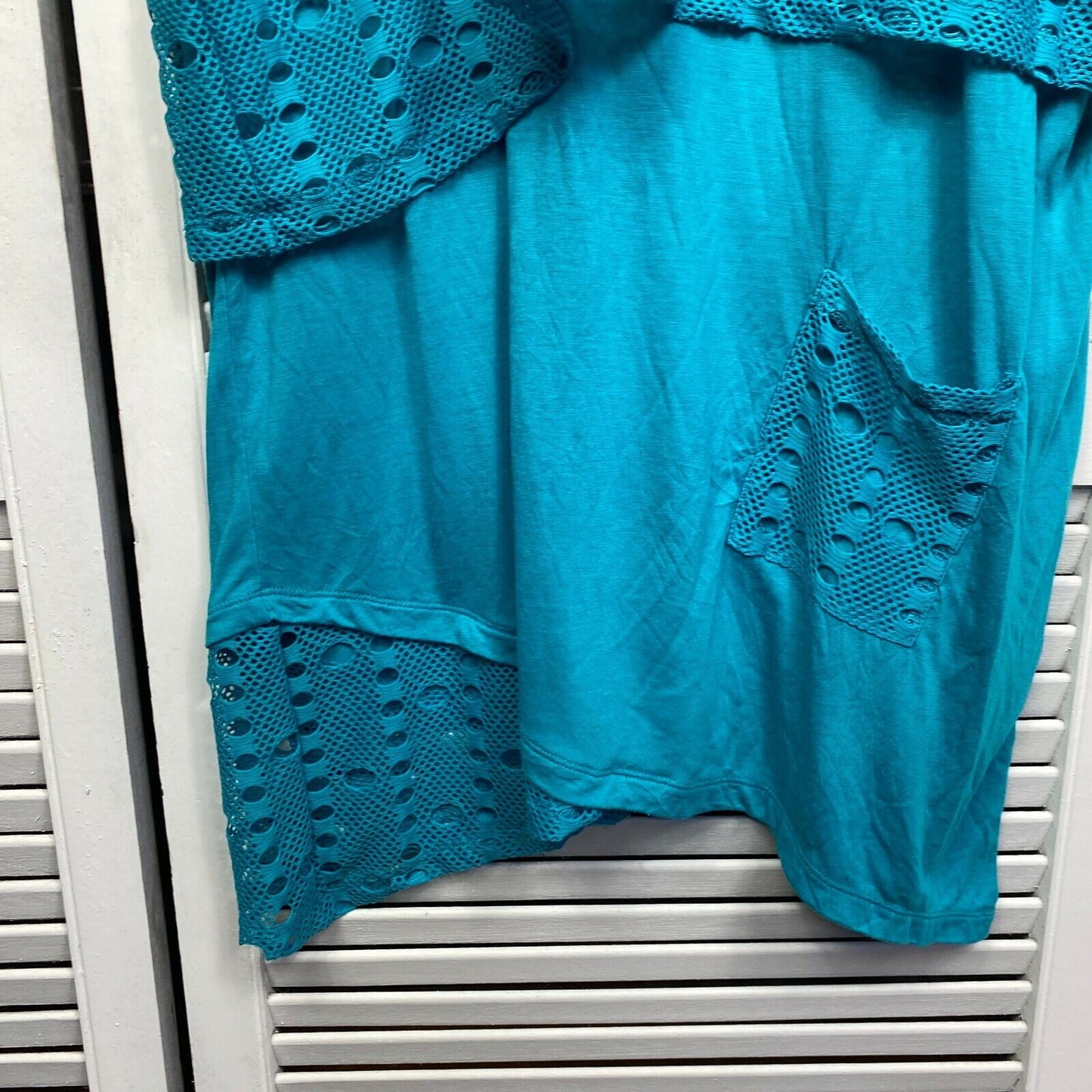 Taking Shape Top Size 16 Plus Blue Teal Short Sleeve V Neck Layered Tunic