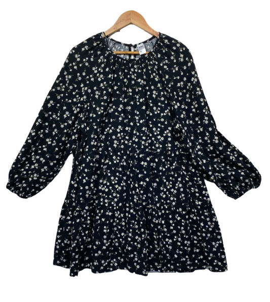 Anko Dress Size 16 Black Floral Long Sleeve Smocked Tunic Viscosed