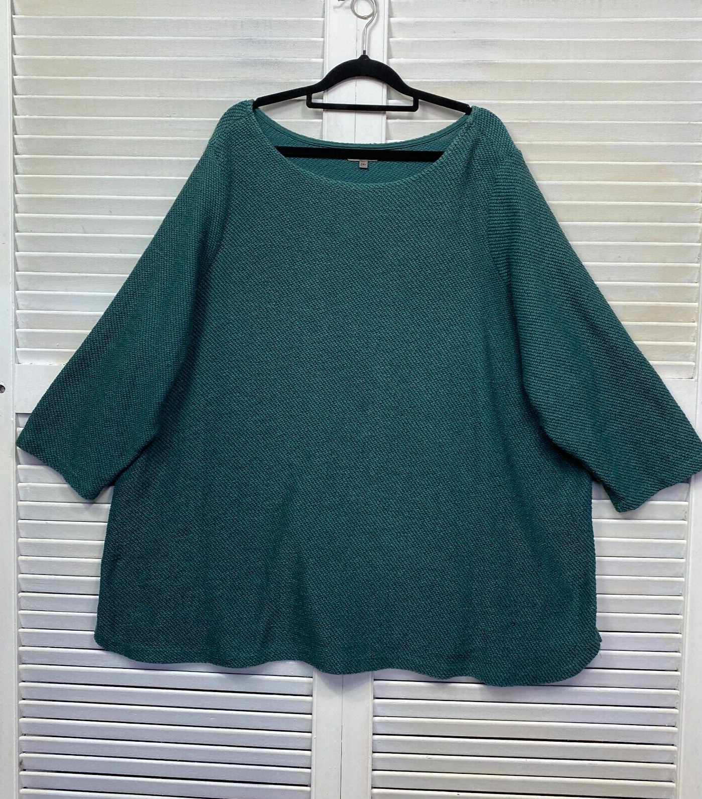 Belle Curve Top Size 24 Plus Green Long Sleeve Cotton Blend Textured