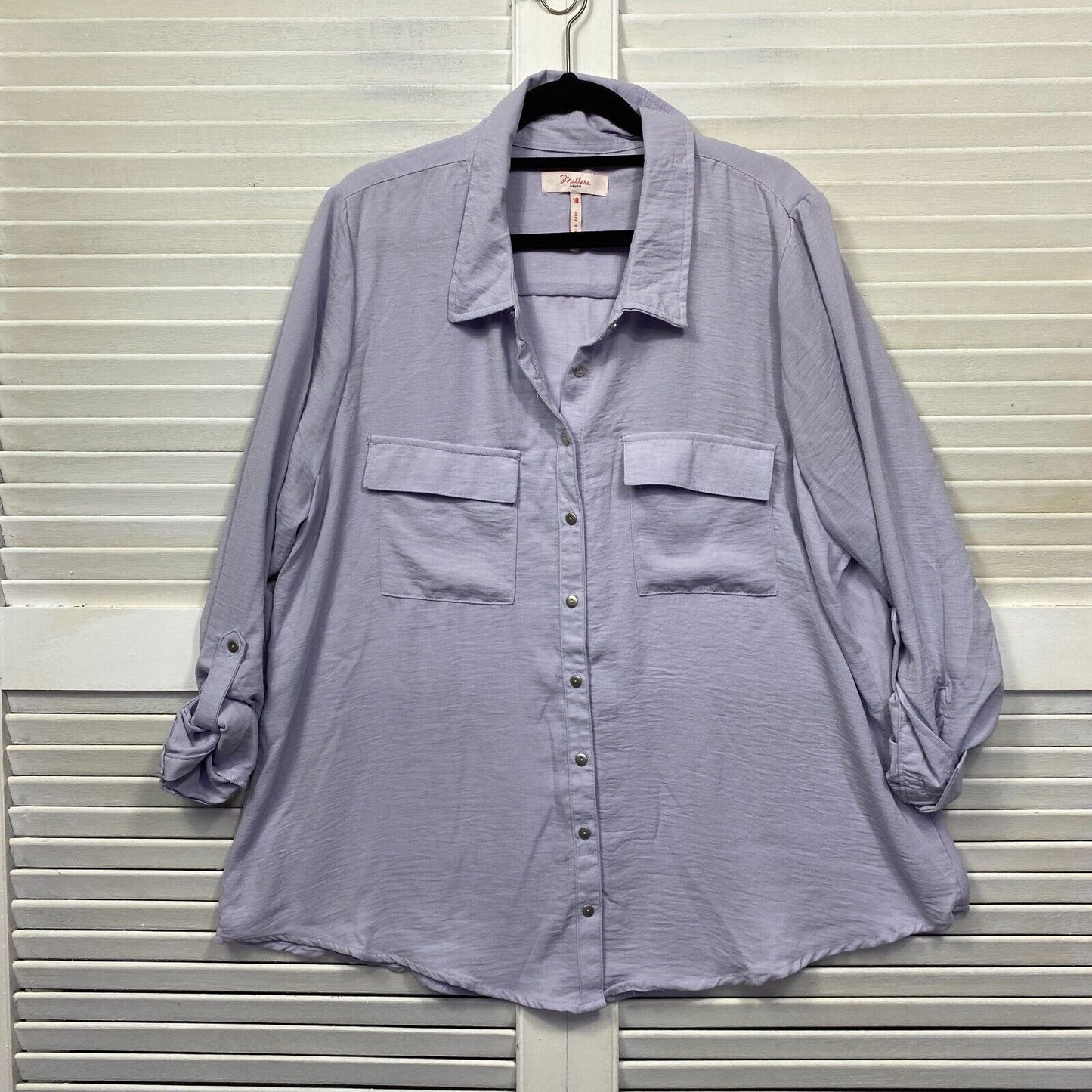 Millers Top Size 18 Plus Mauve Lavender Button Up Roll Tab Sleeve