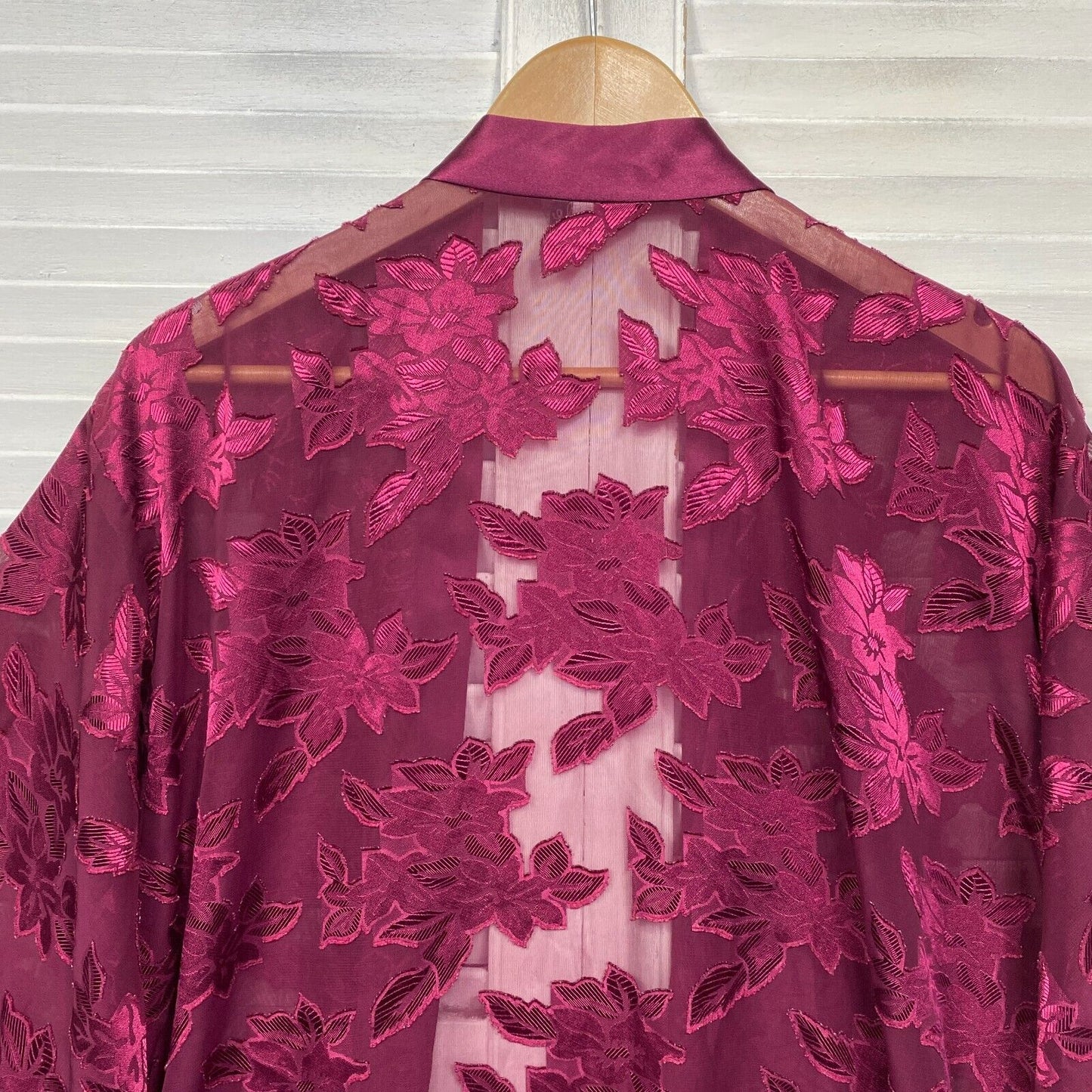 Vintage Estelle Jacket Top Sheer Floral Maroon Made in Australia Open Front