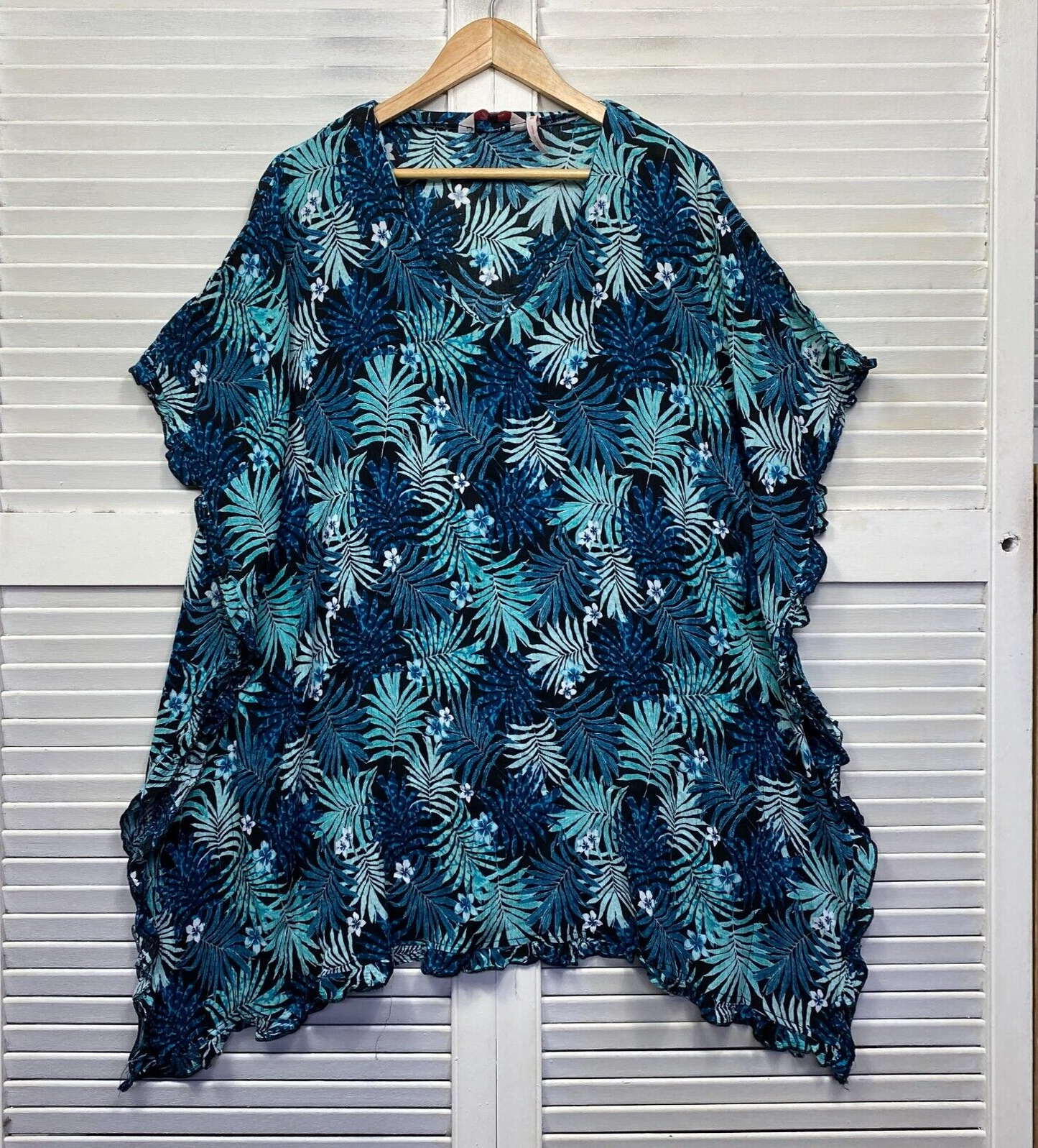 Millers Top Size 16 Plus Kaftan Blue Floral Short Sleeve Longline