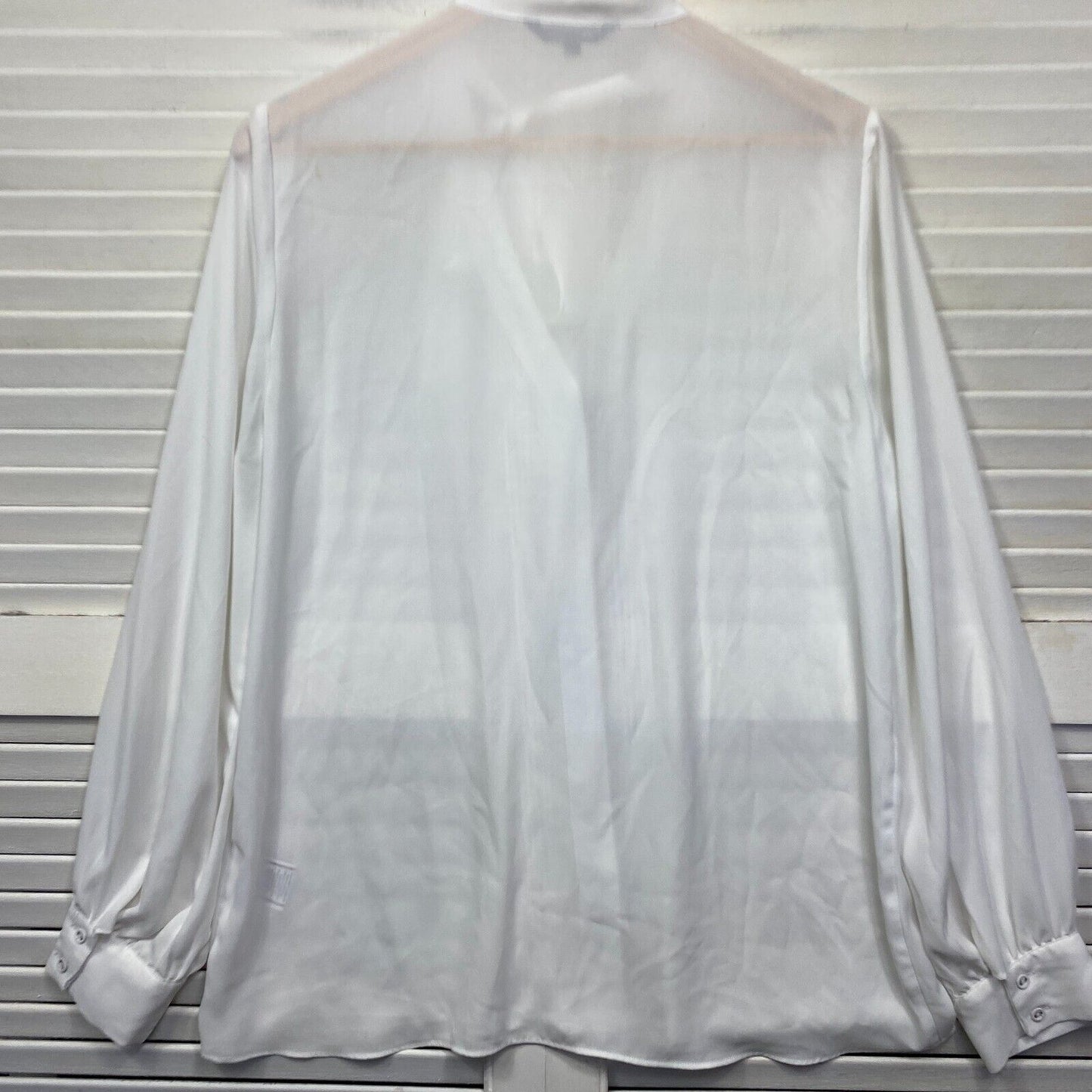 Portmans Top Size 14 White Long Sleeve Blouse Neck Tie Button Up Sheer