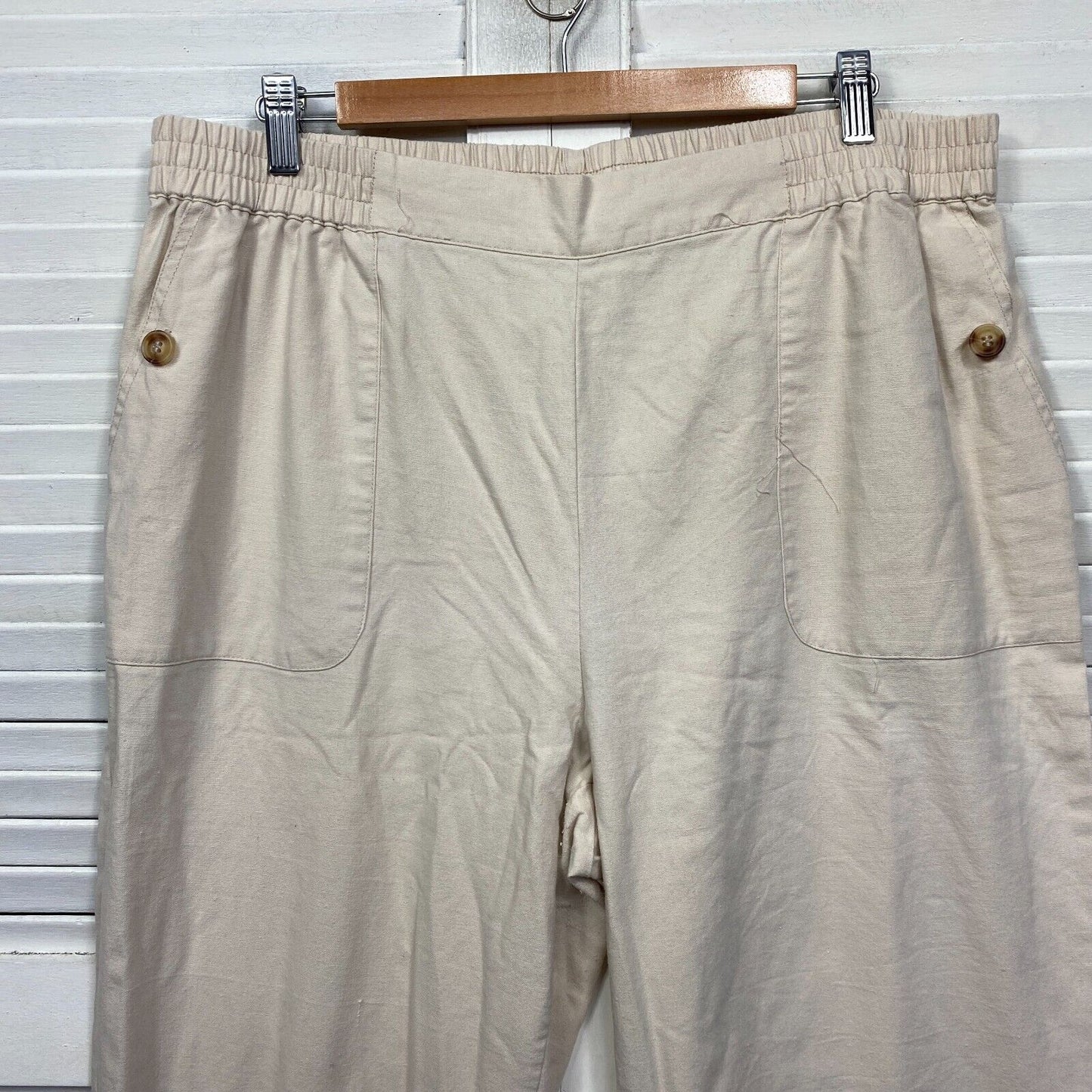 Rockmans Cropped Pants Size 18 Plus Beige Linen Blend Pockets