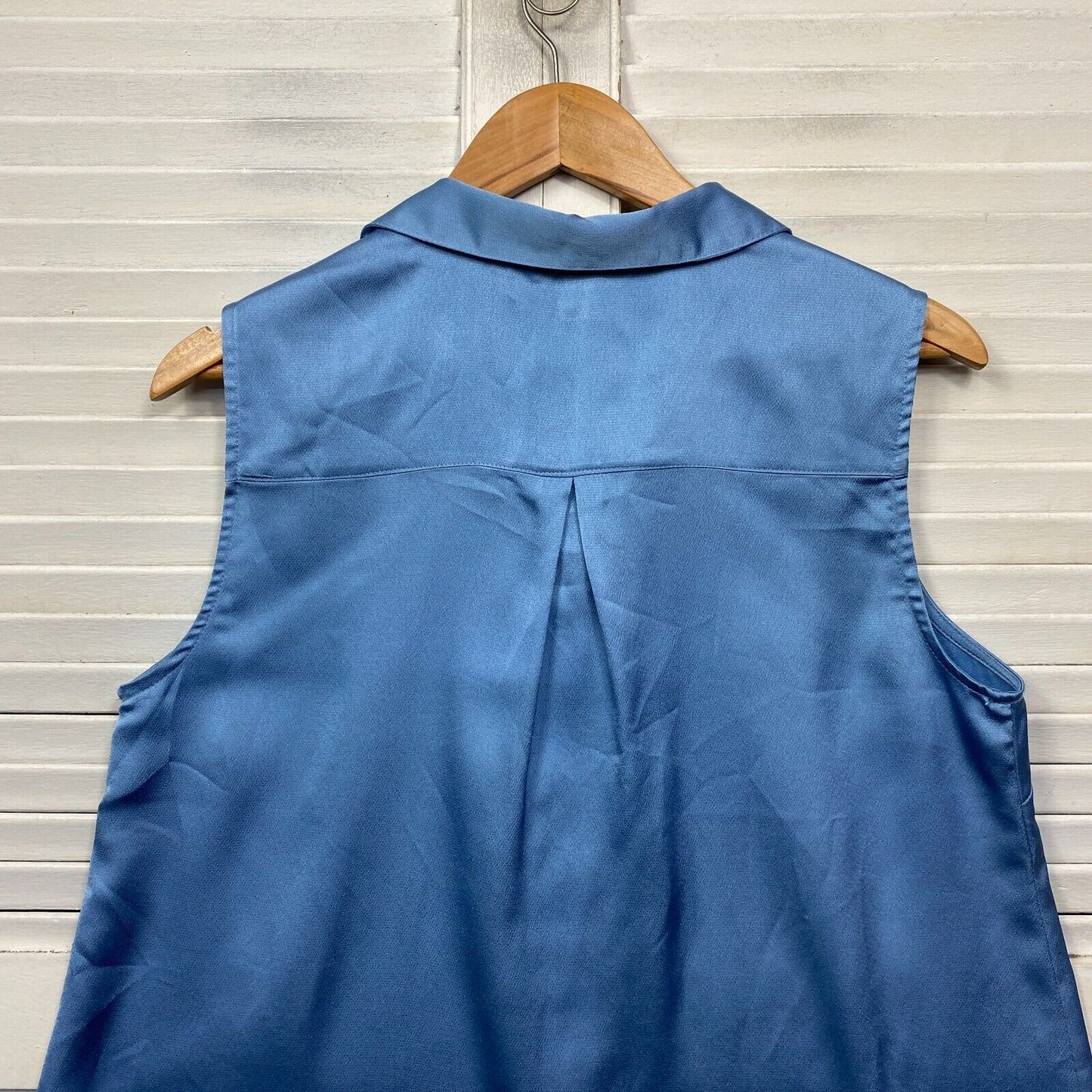 Preview Top Size 14 Blue Sleeveless Button Up Collared Shiny Office