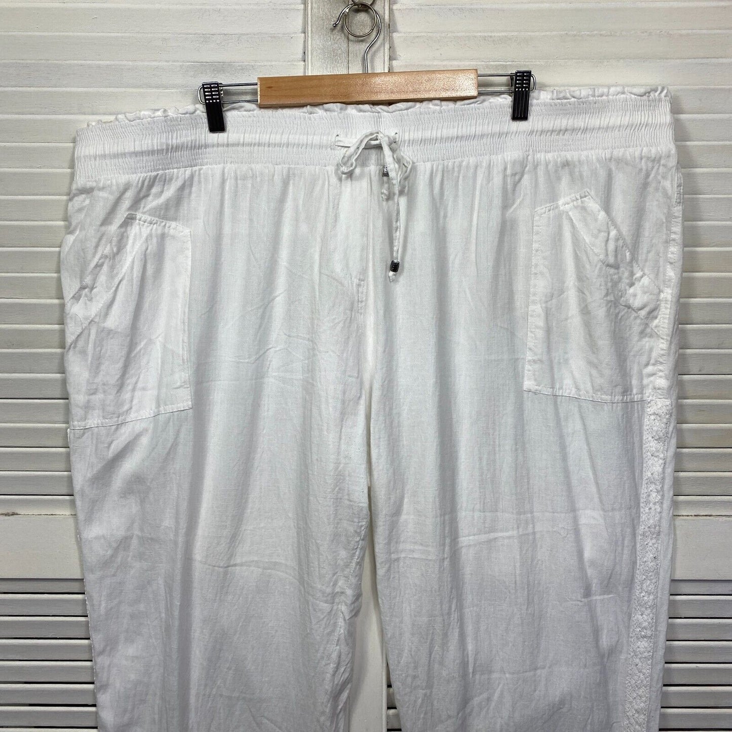 Lulu Soul Pants Size 4XL 22 Plus White Pockets Drawstring Waist Linen Sheer