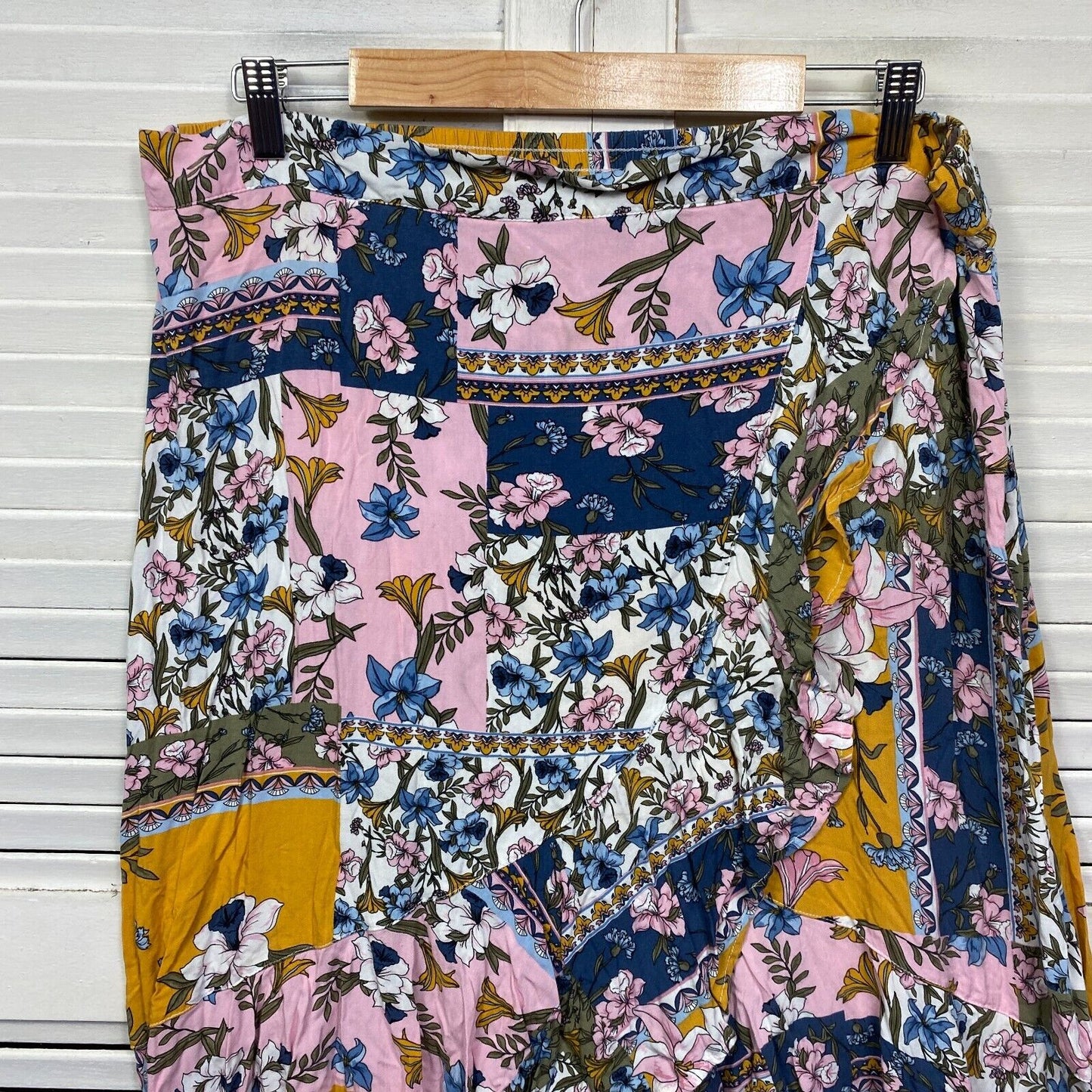 Katies Maxi Skirt Size 16 Patchwork Floral Hi Low Elastic Waist Viscose Midi