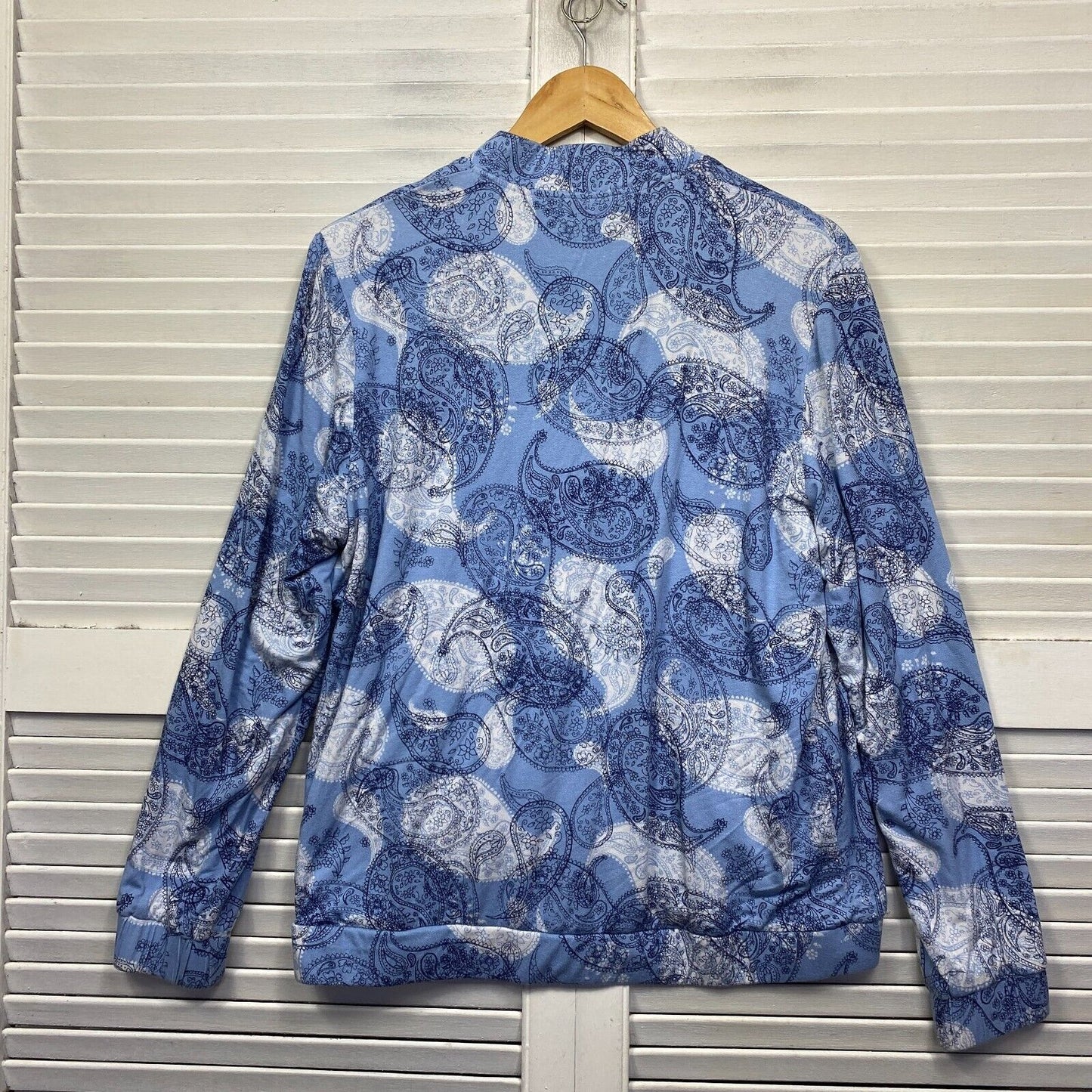 Rockmans Jumper Jacket Large Blue Paisley Print Full Zip Up Pockets