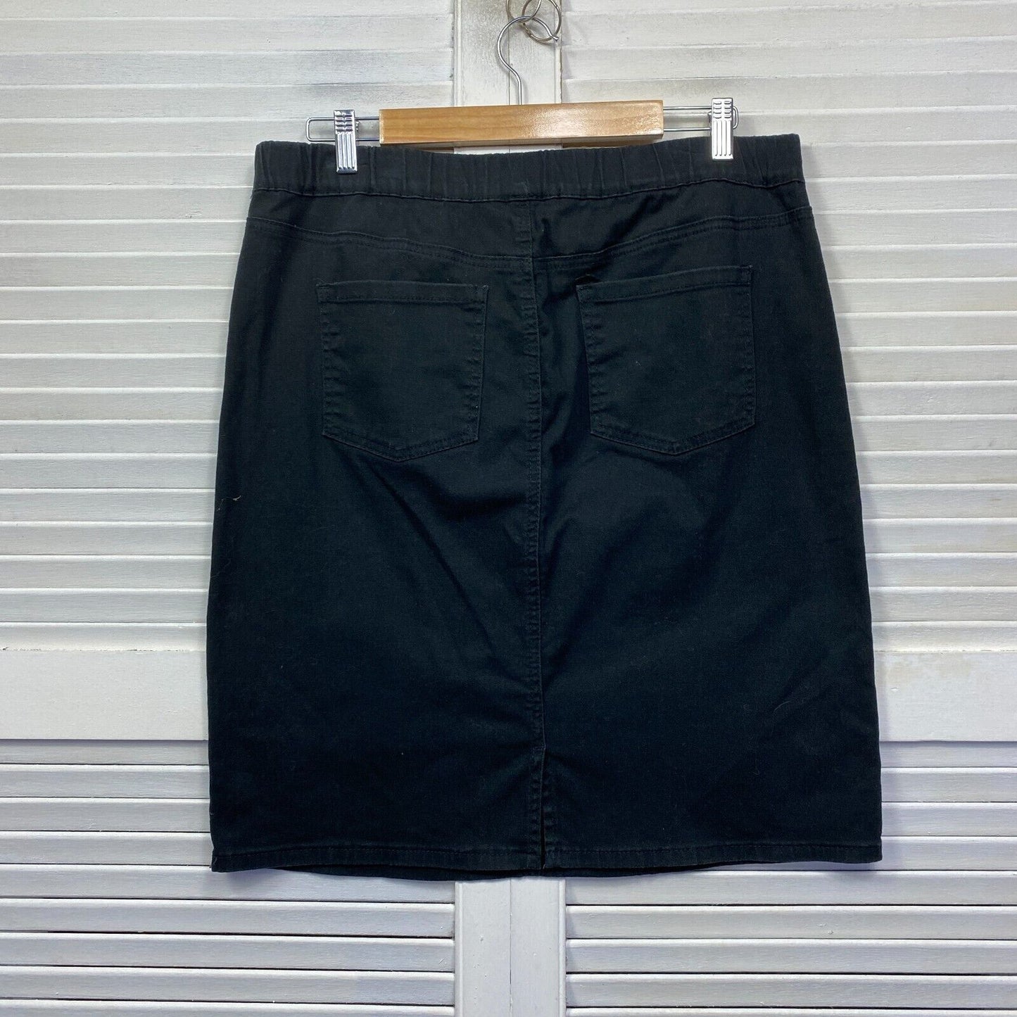 Rockmans Skirt Size 14 Black Knee Length Heavy Cotton Elastic Waist  Pockets