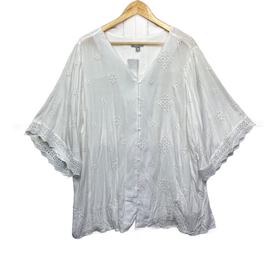 Autograph Boho Top 20 Plus White Embroidered Lace Top Bohemian New