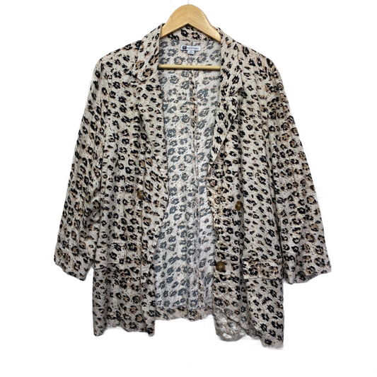 Rockmans Jacket Blazer 20 Plus Animal Print Linen Blend Preloved