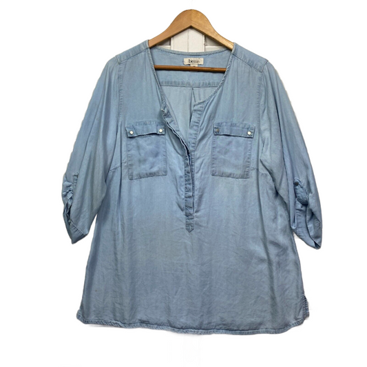 Beme Top Size 14 Plus Size Blue Chambray Lyocell Roll Tab Sleeve Preloved