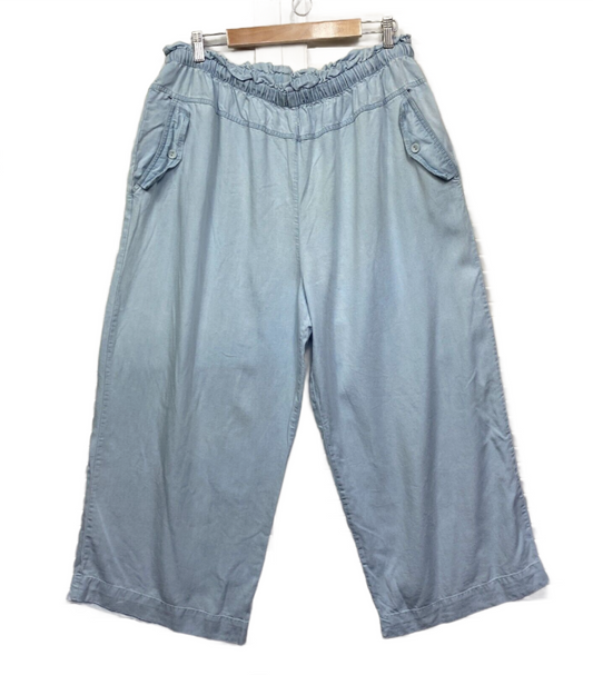 Rockmans Pants 18 Plus Size Wide Leg Cropped Pockets Elastic Waist Lyocell Preloved