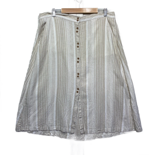 & Me Skirt Size 16 Plus Linen Blend Beige White Striped Pockets Midi Preloved