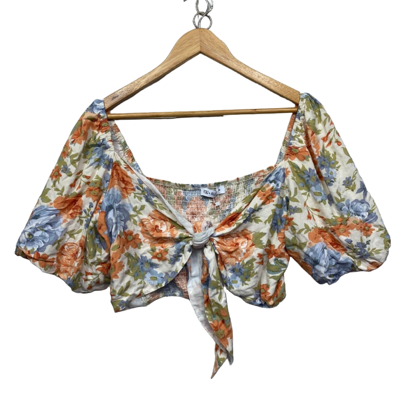 You & All Top Size 16 Crop Floral Multicoloured Front Tie New Rayon