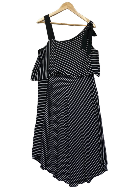 Autograph Dress Size 14 Plus Black White Striped Sleeveless Midi Length Preloved