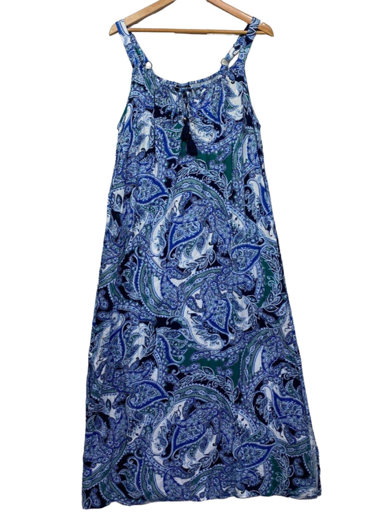 Autograph Maxi Dress Size 14 Plus Blue Paisley Print Pockets Full Length New