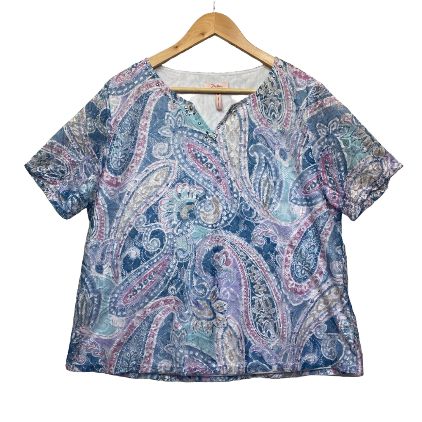 Millers Top Size 16 Plus Multicoloured Paisley Short Sleeve Pastels Blouse